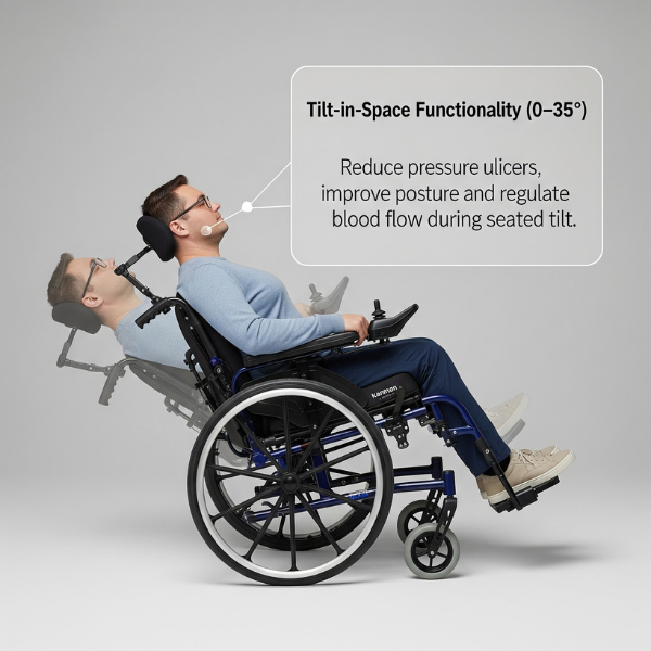 Karman VIP-515 Tilt in Space Folding Wheelchair With Ultra-Light Ergonomic Design