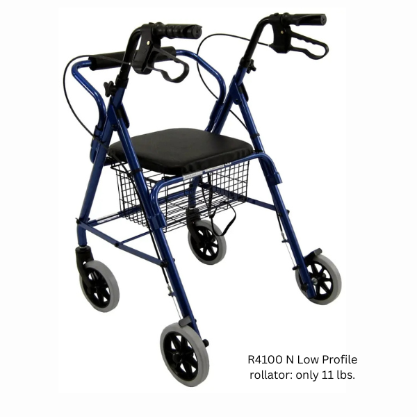 R-4100 Low Seat Rollator Loop Brakes, Padded Seat & Basket