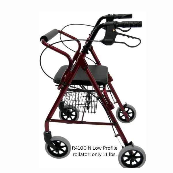 R-4100 Low Seat Rollator Loop Brakes, Padded Seat & Basket