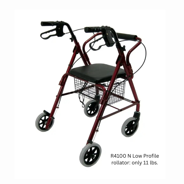 R-4100 Low Seat Rollator Loop Brakes, Padded Seat & Basket