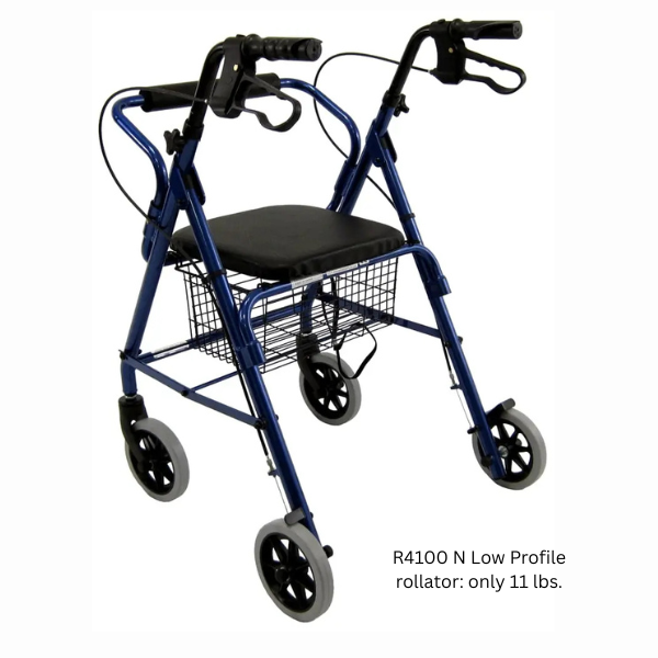 R-4100 Low Seat Rollator Loop Brakes, Padded Seat & Basket