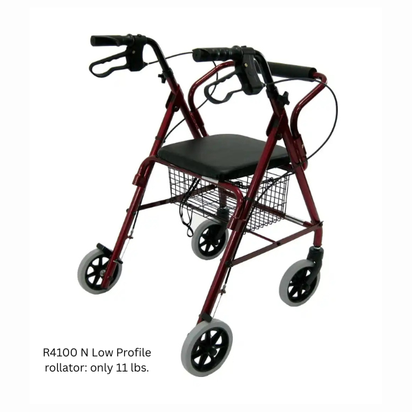 R-4100 Low Seat Rollator Loop Brakes, Padded Seat & Basket