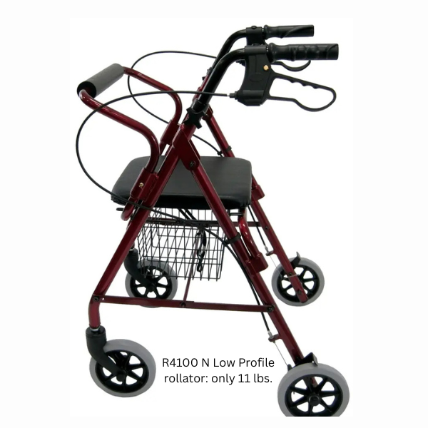 R-4100 Low Seat Rollator Loop Brakes, Padded Seat & Basket