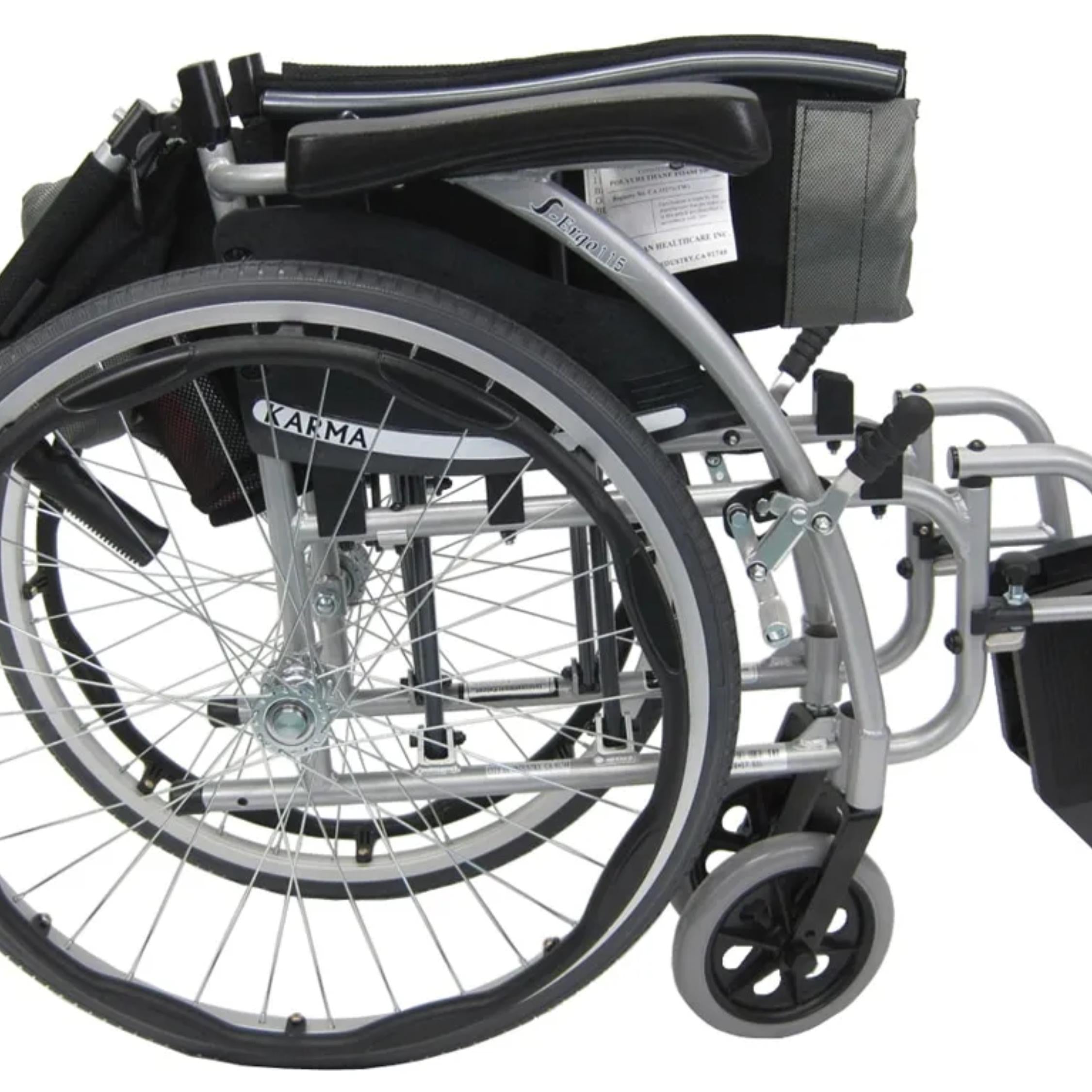 Karman® Ergonomic wheelchair S-ERGO 115 TP 22 Transport Wheelchair in Silver