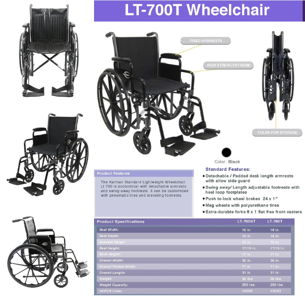 Karman KN-700T Wheelchair, Lightweight, 18