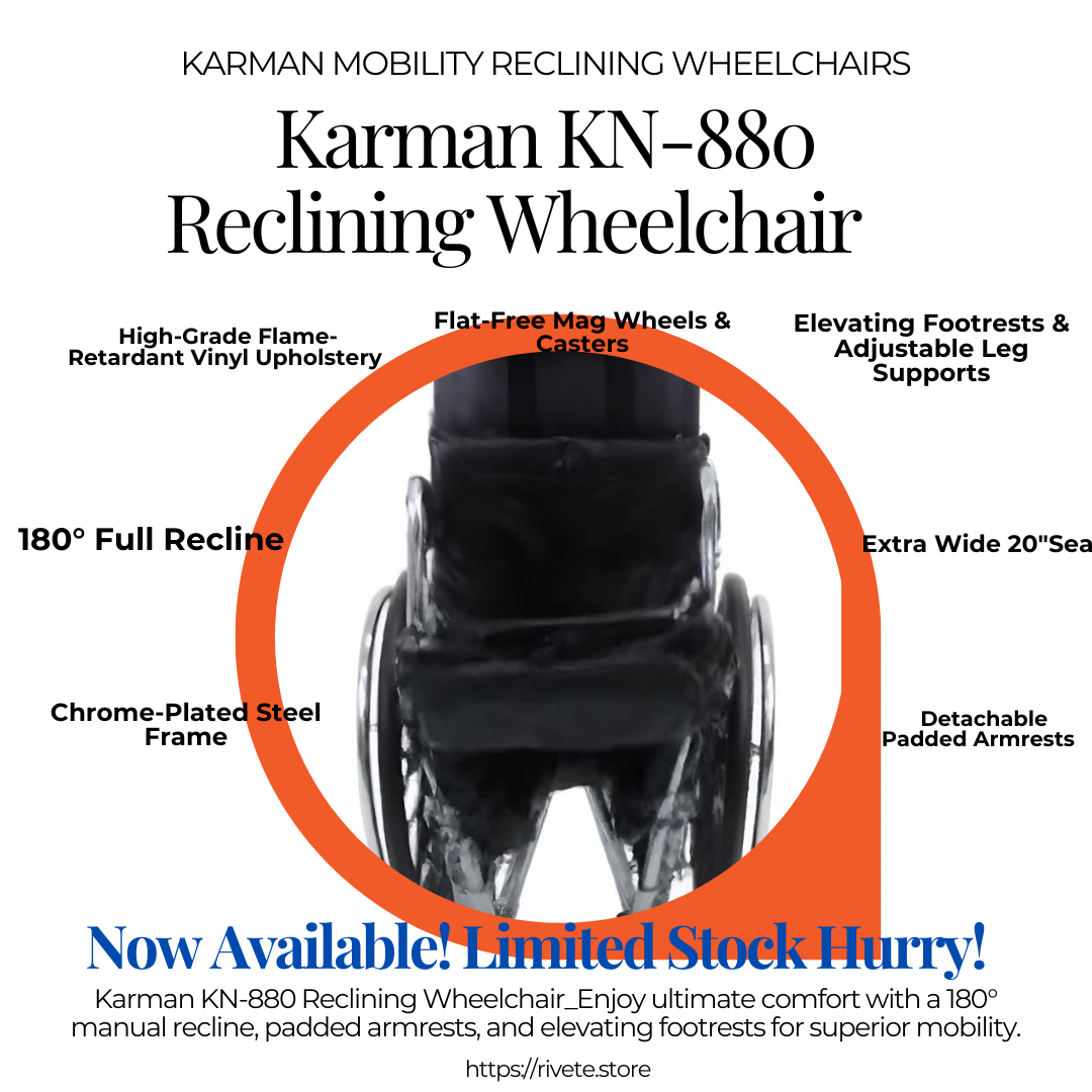 Karman KN-880 Reclining Wheelchair 180° Full Recline Extra Wide 20