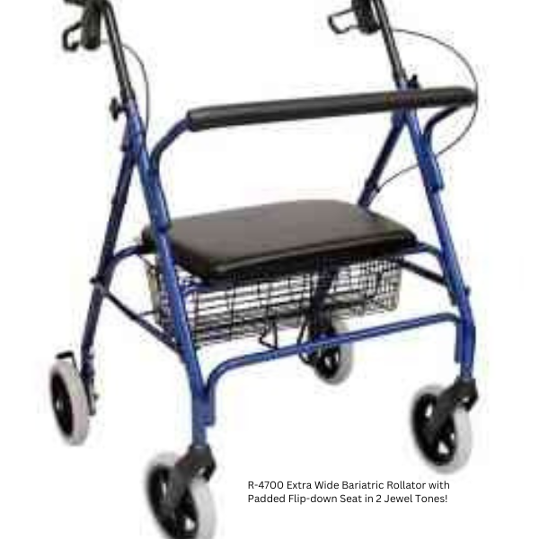 R-4700 Extra Wide Bariatric Rollator with Padded Flip-down Seat in 2 Jewel Tones!