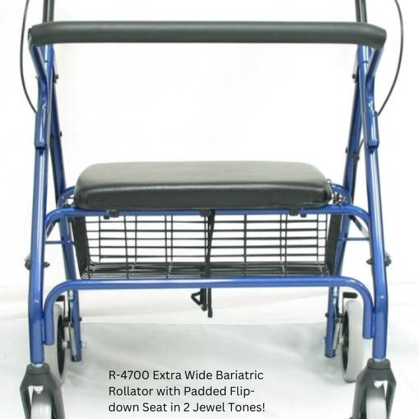 R-4700 Extra Wide Bariatric Rollator with Padded Flip-down Seat in 2 Jewel Tones!