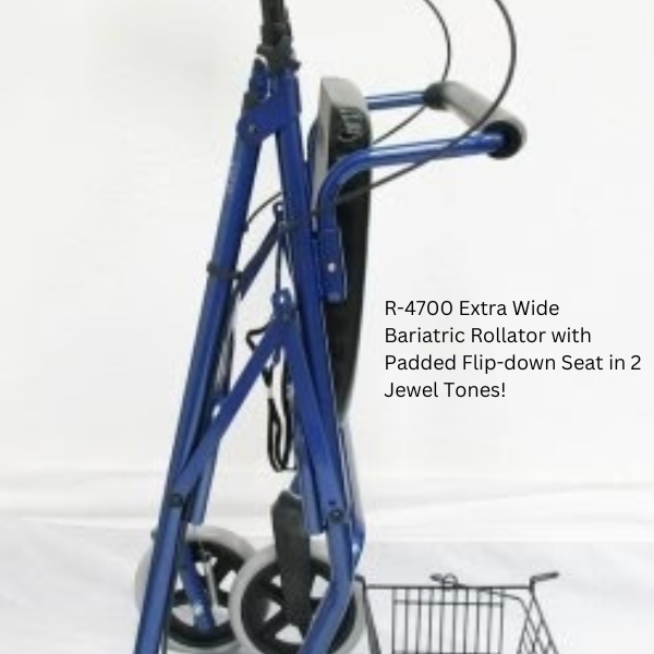 R-4700 Extra Wide Bariatric Rollator with Padded Flip-down Seat in 2 Jewel Tones!