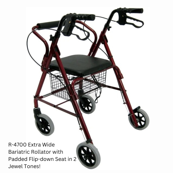 R-4700 Extra Wide Bariatric Rollator with Padded Flip-down Seat in 2 Jewel Tones!