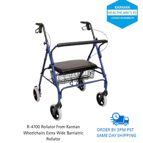 R-4700 Extra Wide Bariatric Rollator with Padded Flip-down Seat in 2 Jewel Tones!
