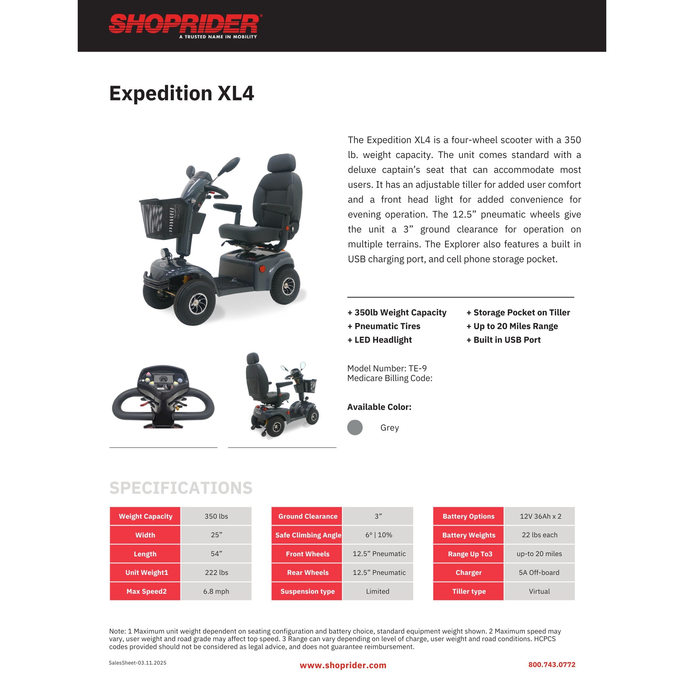 Shoprider® Expedition XL4 Mobility Scooter: A Heavy-Duty, New Model