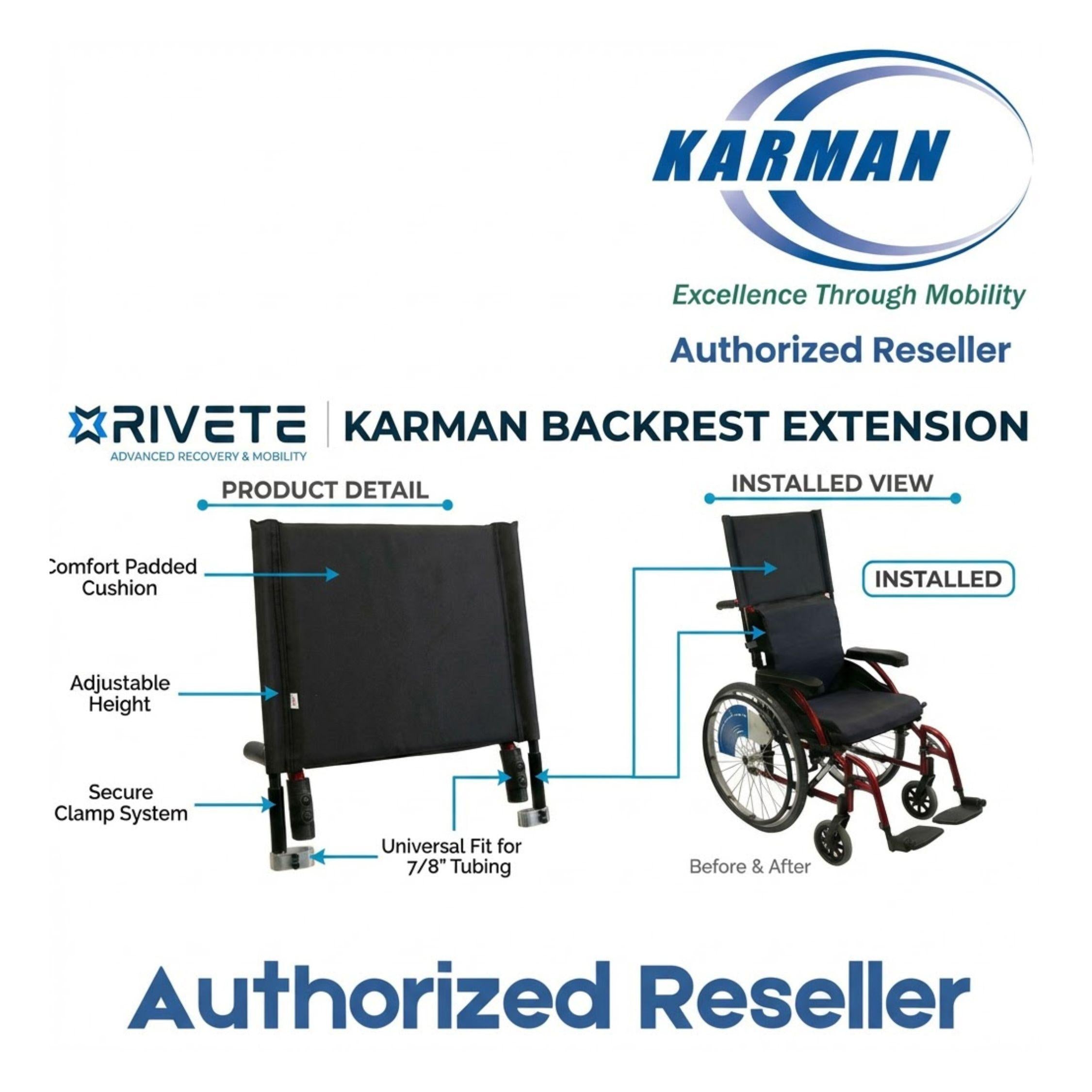 Backrest Extension Detachable and Height Adjustable with Clamp 7/8