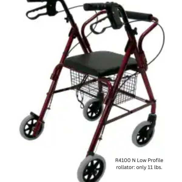 R-4100 Low Seat  Rollator Loop Brakes, Padded Seat & Basket