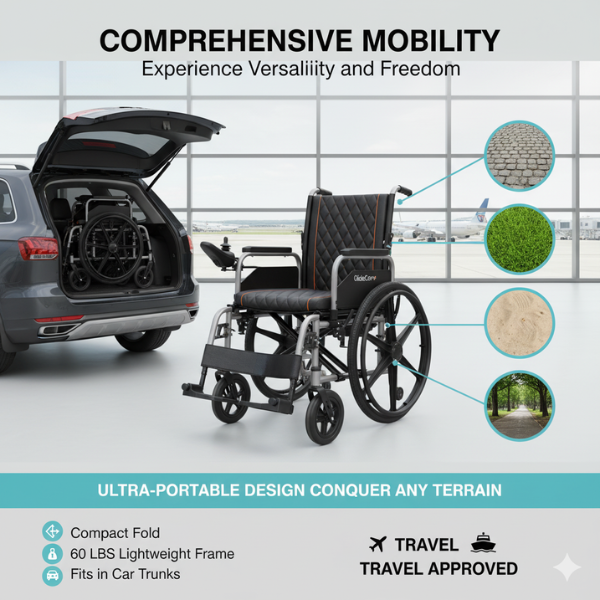 Glide Care G-5 Lightweight Foldable Electric Wheelchair for Adults