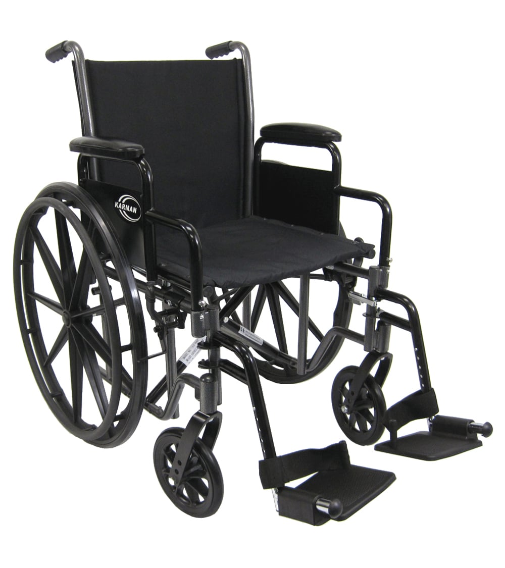Karman LT-700T Lightweight Steel Wheelchair with Adjustable Seat & Removable Armrest In Silver Vein