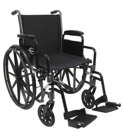 Karman LT-700T Lightweight Steel Wheelchair with Adjustable Seat & Removable Armrest In Silver Vein