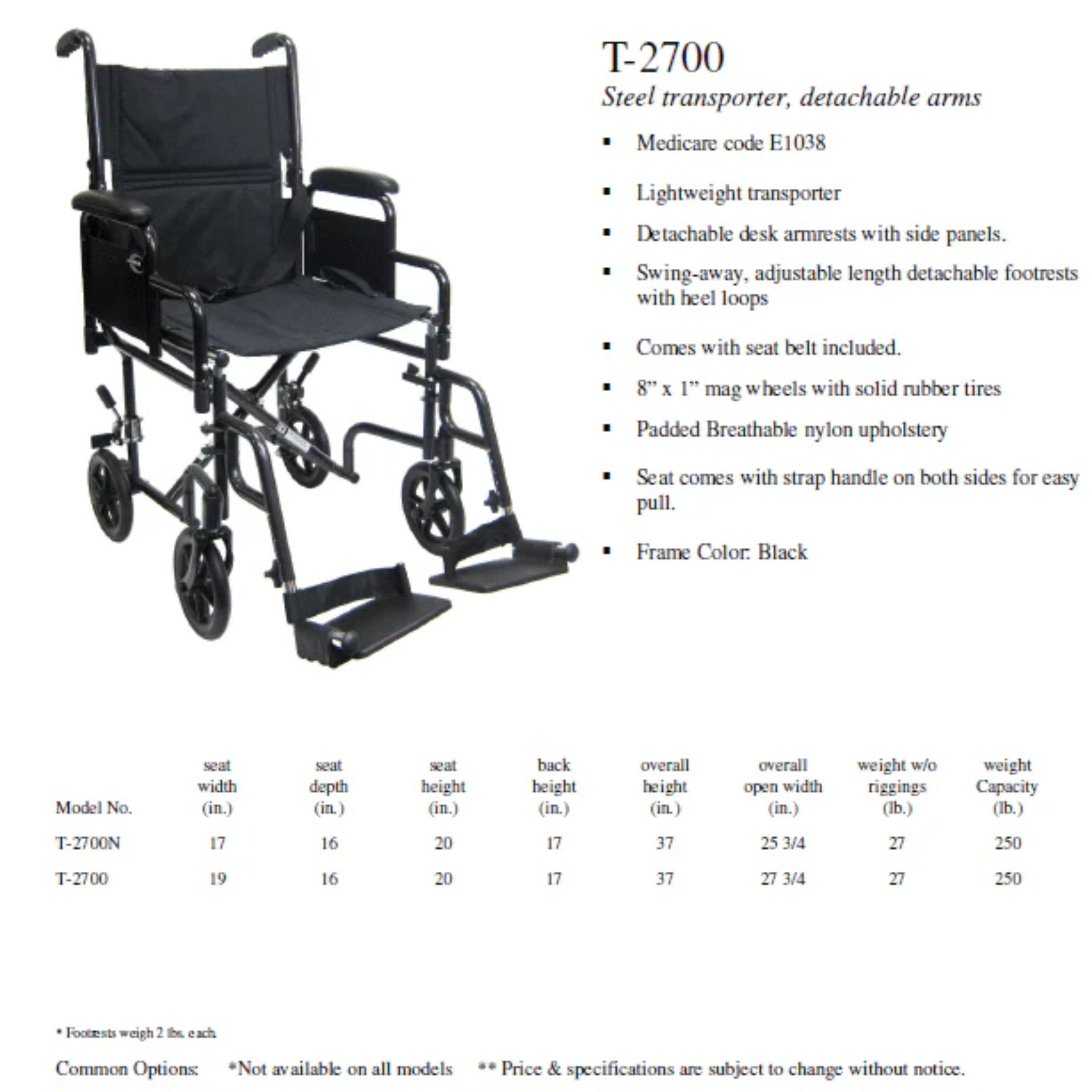 Karman® Transport Wheelchairs T-2700 & T2700N  29 lbs.