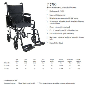 Karman® Transport Wheelchairs T-2700 & T2700N  29 lbs.