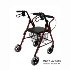 R-4100 Low Seat  Rollator Loop Brakes, Padded Seat & Basket