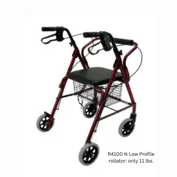 R-4100 Low Seat  Rollator Loop Brakes, Padded Seat & Basket