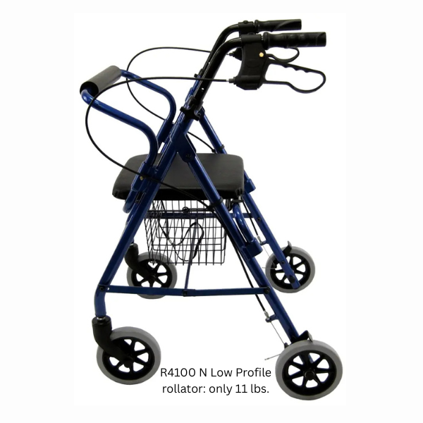 R-4100 Low Seat  Rollator Loop Brakes, Padded Seat & Basket