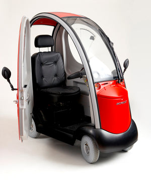 Shoprider® Flagship Cabin Scooter  in Royal Blue & Luscious NY Red